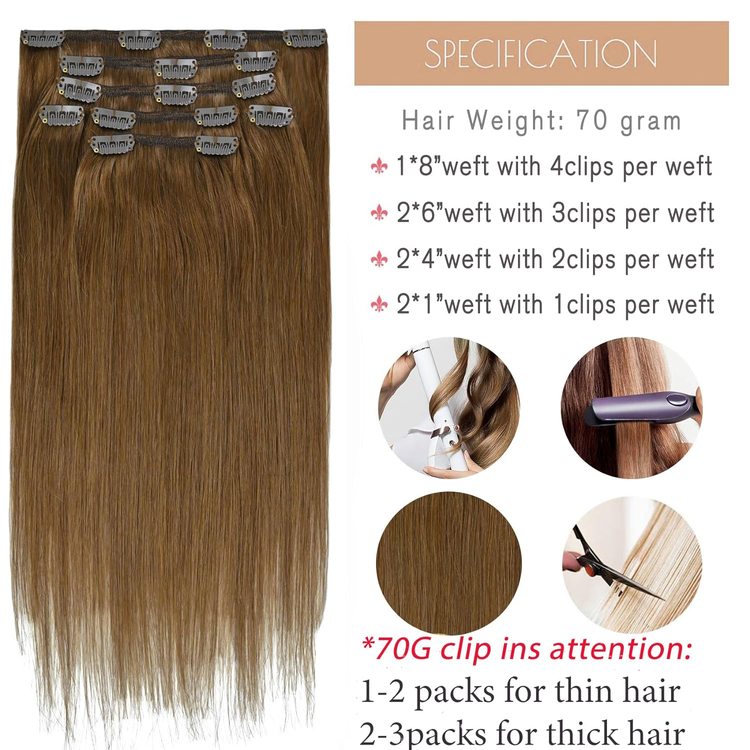 Medium Chestnut Brown(#6) Premium Straight Clip In Hair Extensions 7 Pieces - Zever Hair 3