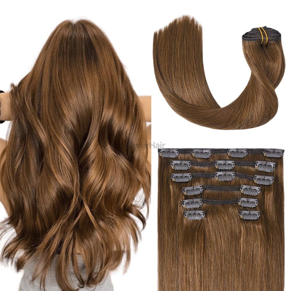 Medium Chestnut Brown(#6) Premium Straight Clip In Hair Extensions 7 Pieces - Zever Hair 0
