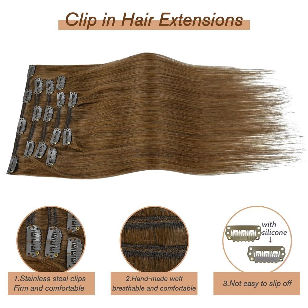 Medium Chestnut Brown(#6) Premium Straight Clip In Hair Extensions 7 Pieces - Zever Hair 1
