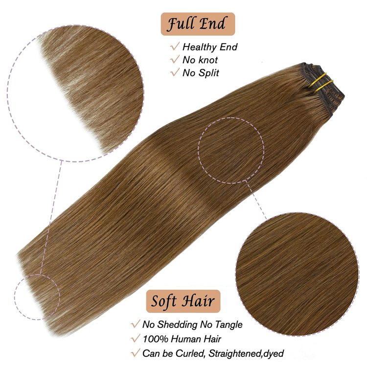 Medium Chestnut Brown(#6) Premium Straight Clip In Hair Extensions 7 Pieces - Zever Hair 2