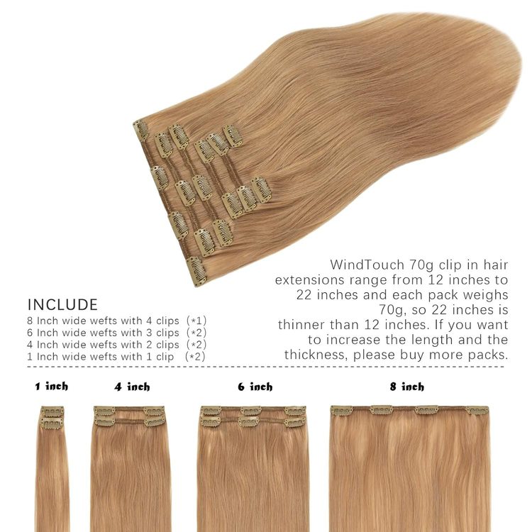 Reddish Blonde (#12) Premium Straight Clip In Hair Extensions 7 Pieces - Zever Hair 3