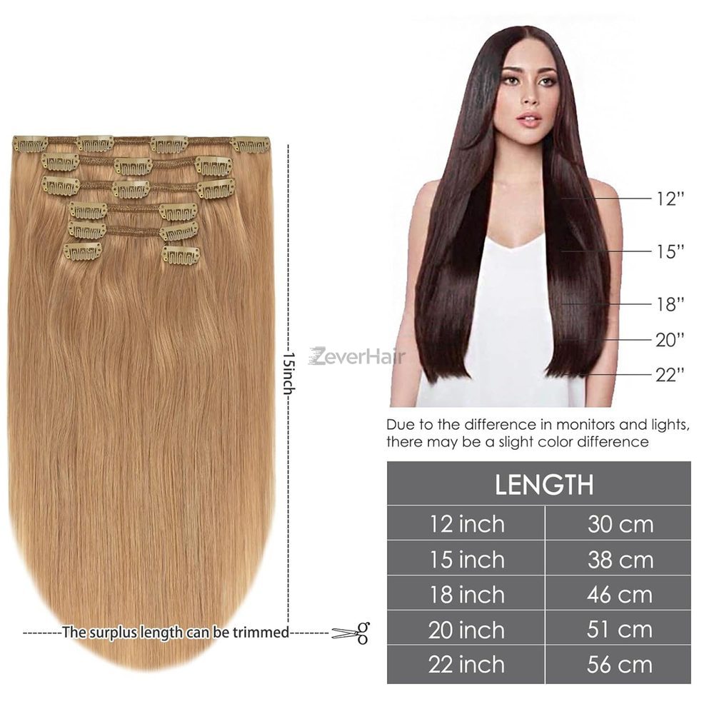 Reddish Blonde (#12) Premium Straight Clip In Hair Extensions 7 Pieces - Zever Hair 4