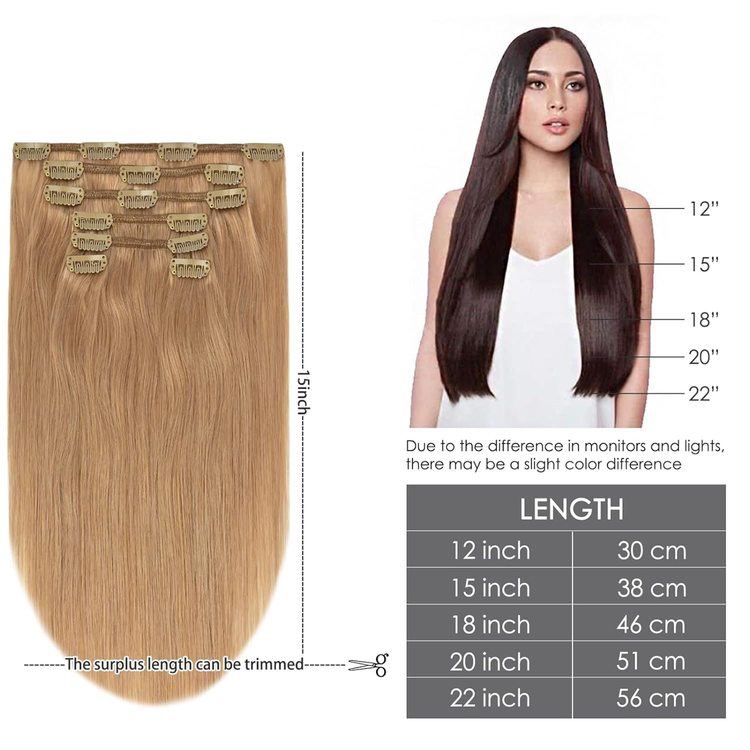 Reddish Blonde (#12) Premium Straight Clip In Hair Extensions 7 Pieces - Zever Hair 4