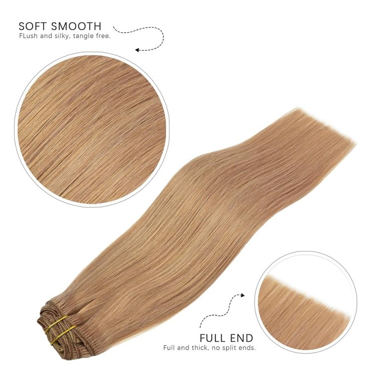 Reddish Blonde (#12) Premium Straight Clip In Hair Extensions 7 Pieces - Zever Hair 5