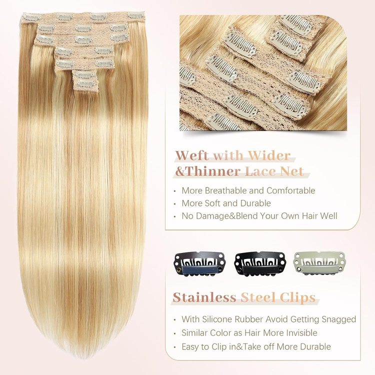 Medium Blonde(#24) Premium Straight Clip In Hair Extensions 7 Pieces - Zever Hair 2