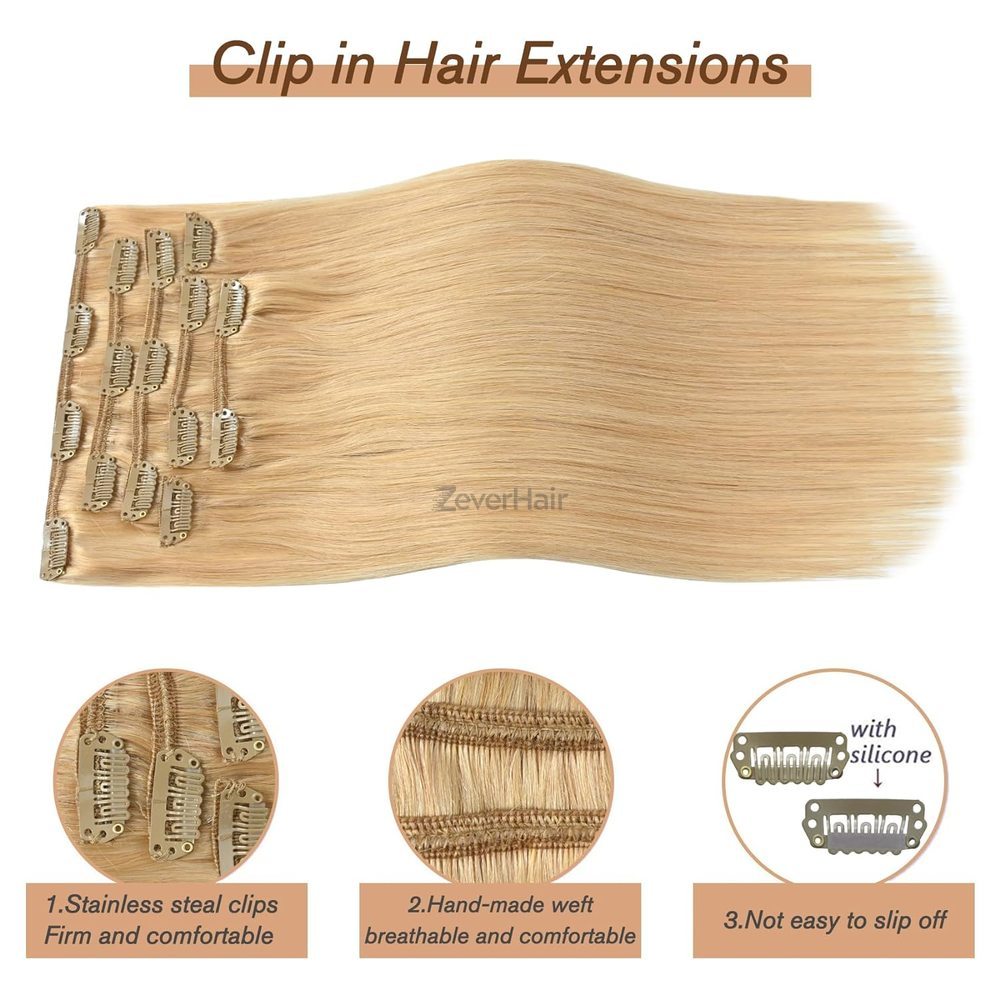 Strawberry Blonde(#27) Premium Straight Clip In Hair Extensions 7 Pieces - Zever Hair 1