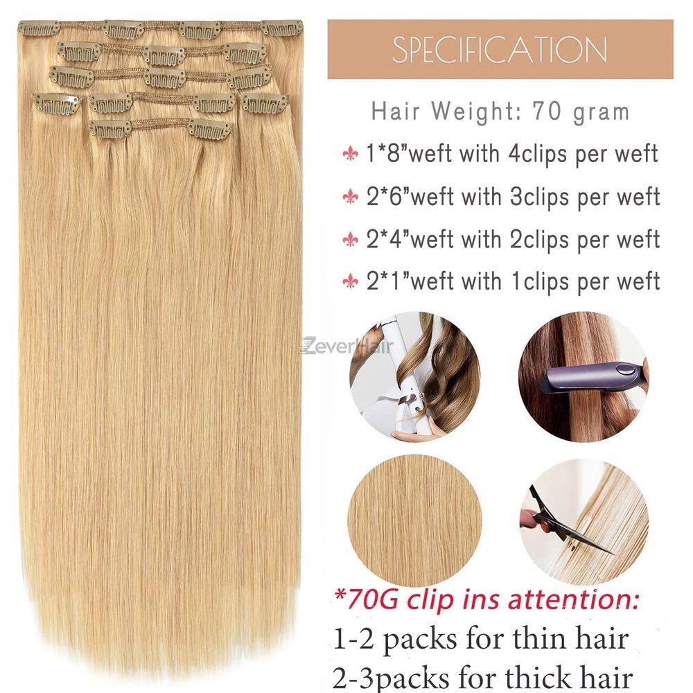 Strawberry Blonde(#27) Premium Straight Clip In Hair Extensions 7 Pieces - Zever Hair 2