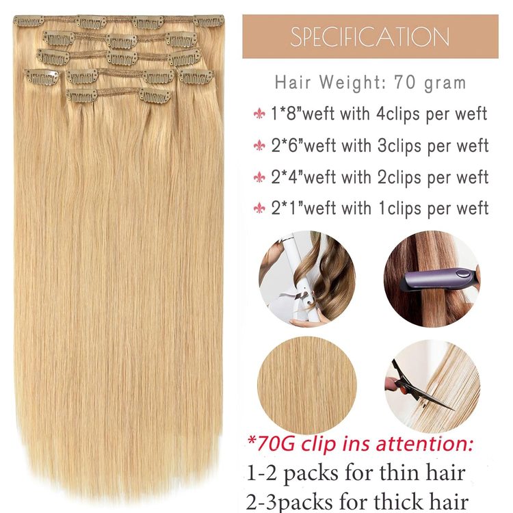 Strawberry Blonde(#27) Premium Straight Clip In Hair Extensions 7 Pieces - Zever Hair 2