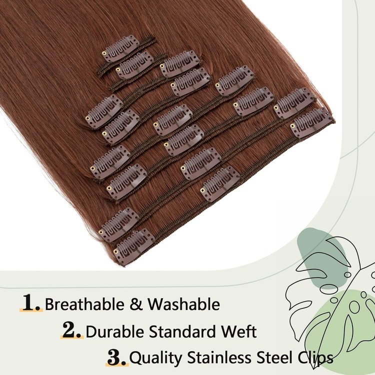 Dark Auburn(#33) Premium Straight Clip In Hair Extensions 7 Pieces - Zever Hair 2
