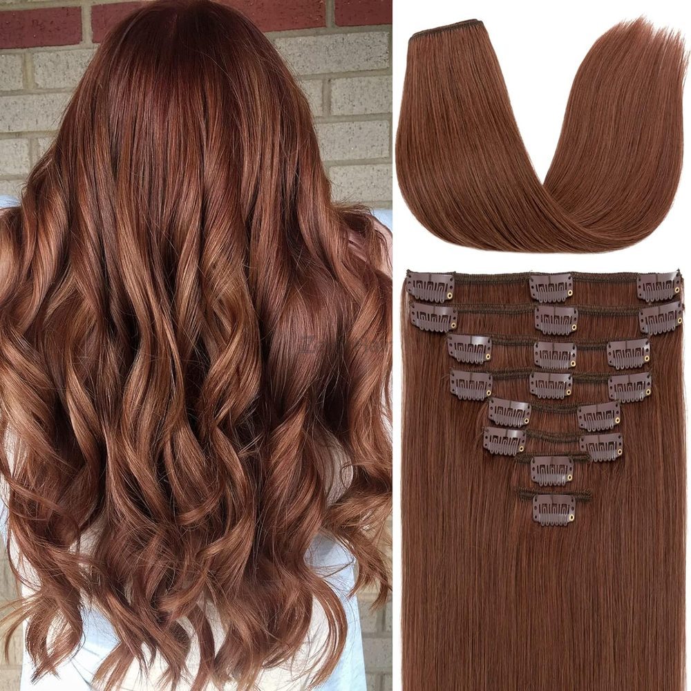 Dark Auburn(#33) Premium Straight Clip In Hair Extensions 7 Pieces - Zever Hair 0