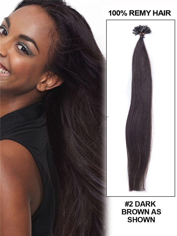 50 Piece Silky Straight Remy Nail Tip/U Tip Hair Extensions Dark Brown(#2) - Zever Hair 2