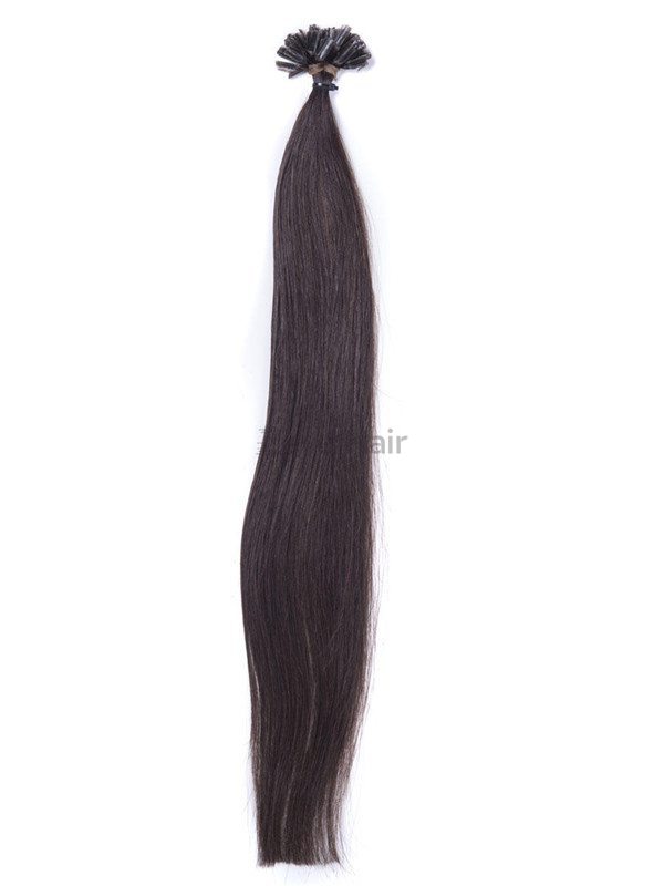 50 Piece Silky Straight Remy Nail Tip/U Tip Hair Extensions Dark Brown(#2) - Zever Hair 3