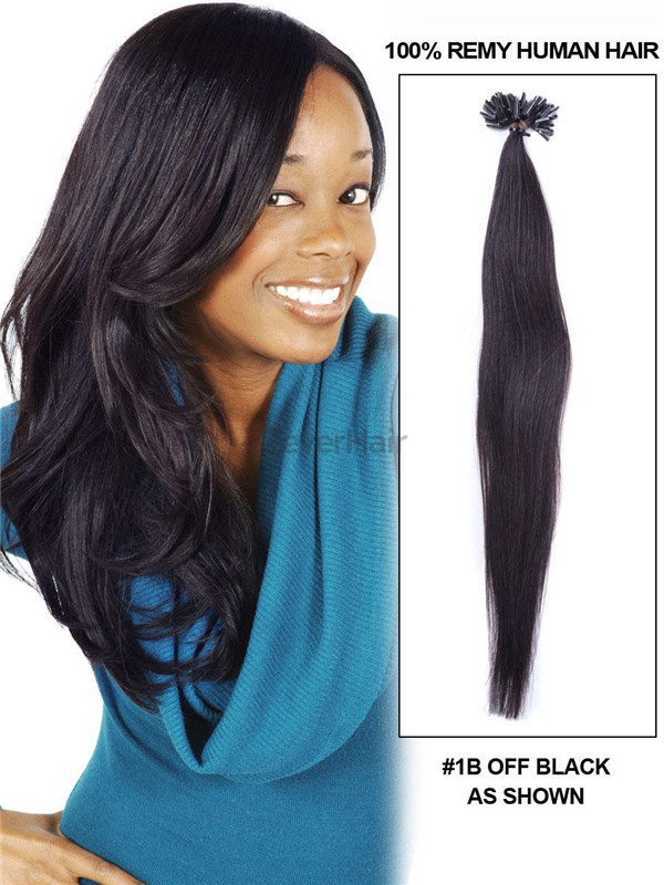 50 Piece Silky Straight Remy Nail Tip/U Tip Hair Extensions Natural Black(#1B) - Zever Hair 1