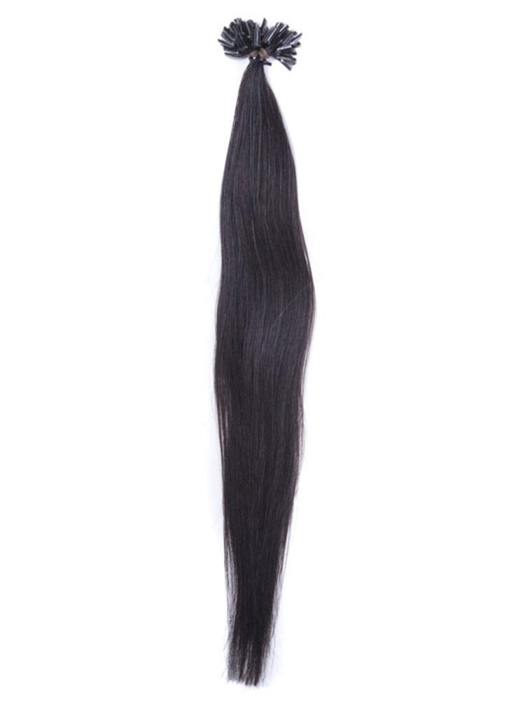 50 Piece Silky Straight Remy Nail Tip/U Tip Hair Extensions Natural Black(#1B) - Zever Hair 3