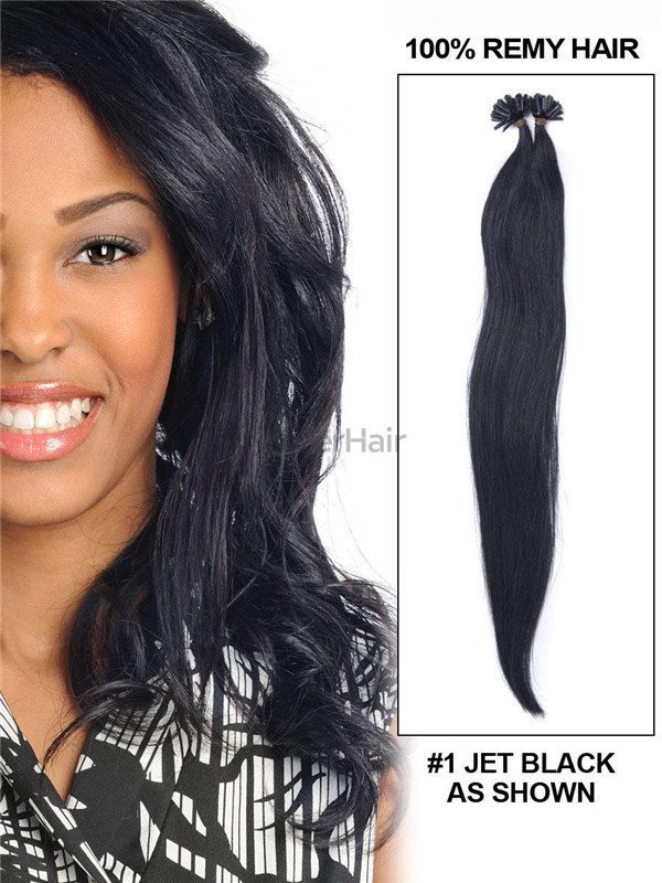 50 Piece Silky Straight Remy Nail Tip/U Tip Hair Extensions Jet Black(#1) - Zever Hair 2