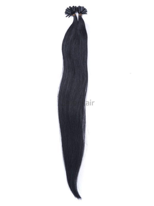 50 Piece Silky Straight Remy Nail Tip/U Tip Hair Extensions Jet Black(#1) - Zever Hair 3