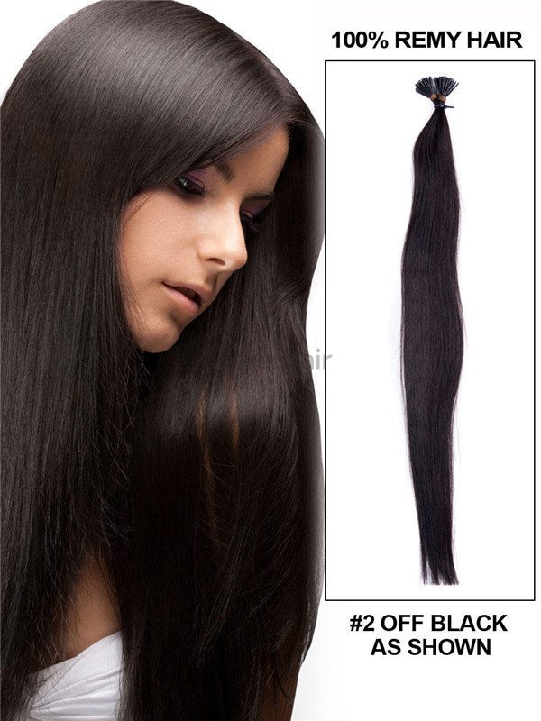 50 Piece Silky Straight Remy Stick Tip/I Tip Hair Extensions Natural Black(#1B) - Zever Hair 1