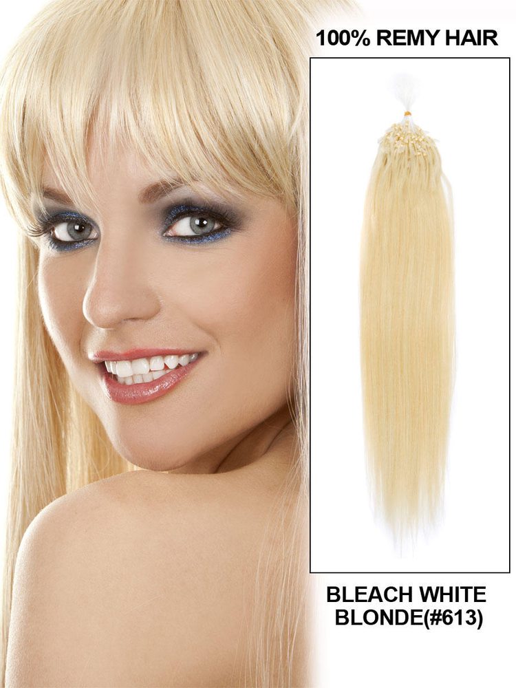 Remy Micro Loop Hair Extensions 100 Strands Silky Straight Bleach White Blonde(#613) - Zever Hair