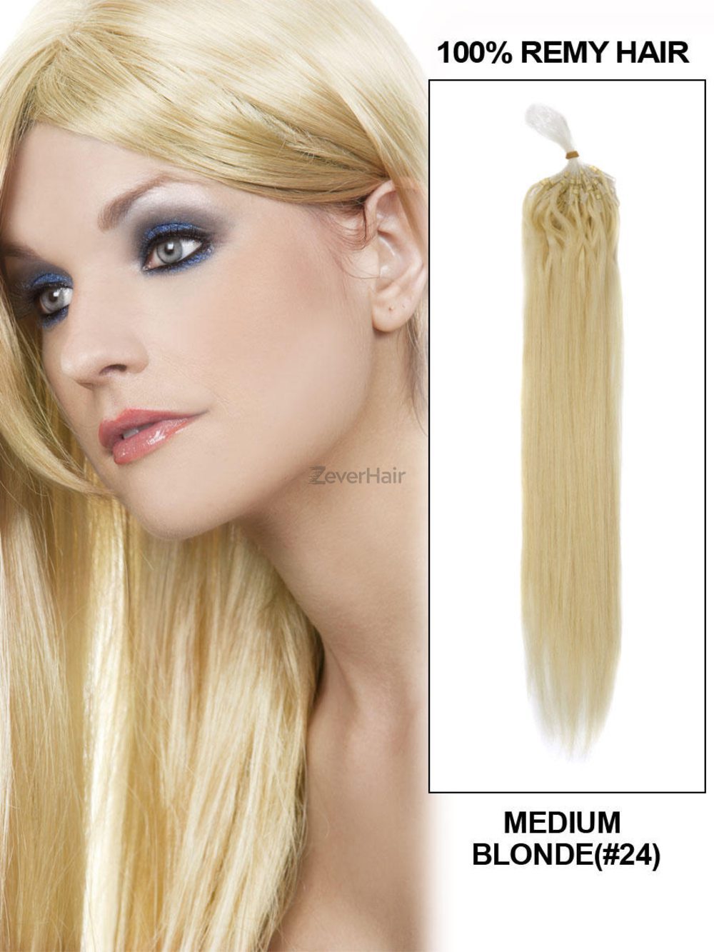 Micro Loop Remy Hair Extensions 100 Strands Silky Straight Medium Blonde(#24) - Zever Hair 0