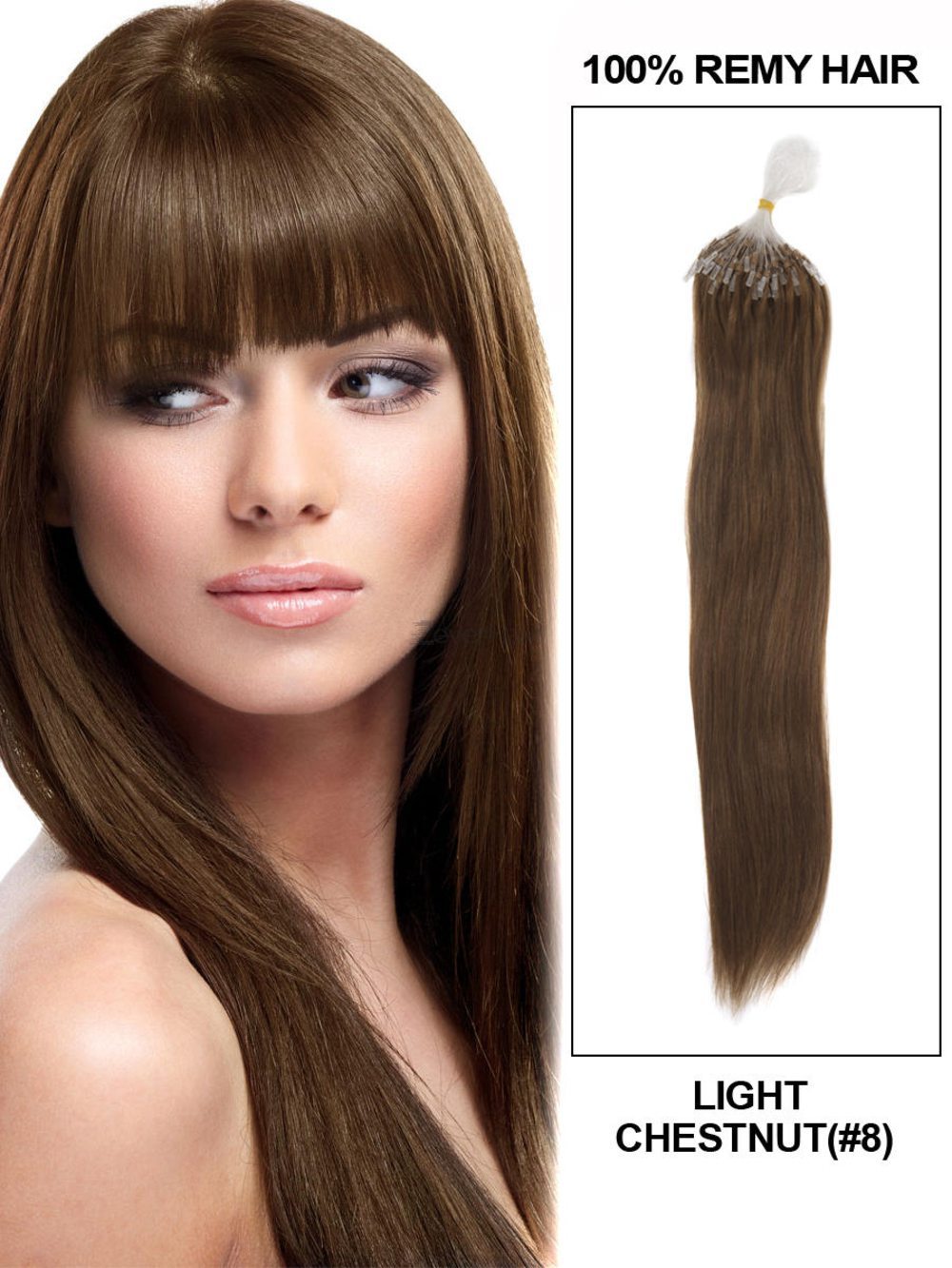 Human Micro Loop Hair Extensions 100 Strands Silky Straight Light Chestnut(#8) - Zever Hair 0