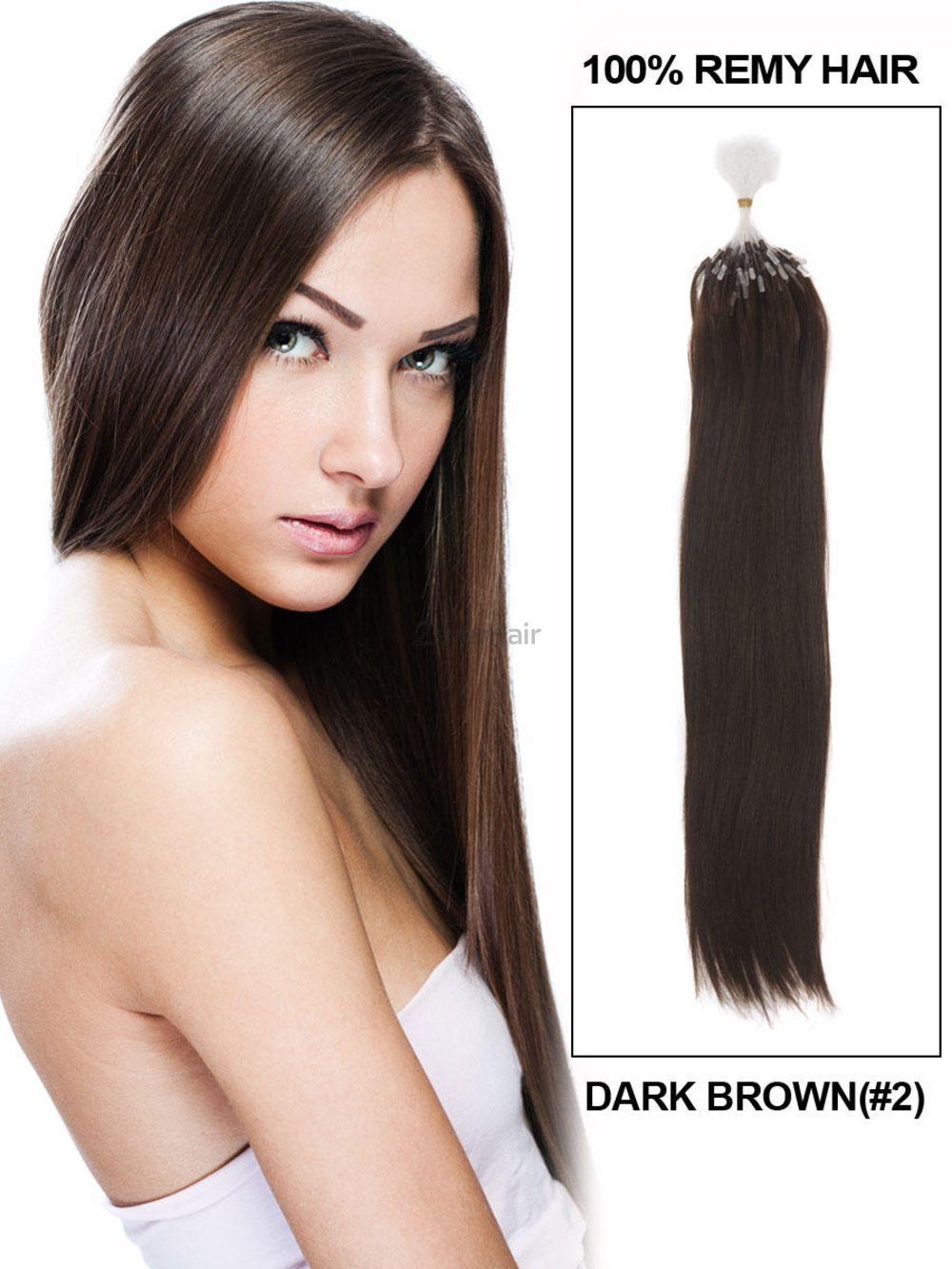 Remy Micro Loop Hair Extensions 100 Strands Silky Straight Dark Brown(#2) - Zever Hair 0
