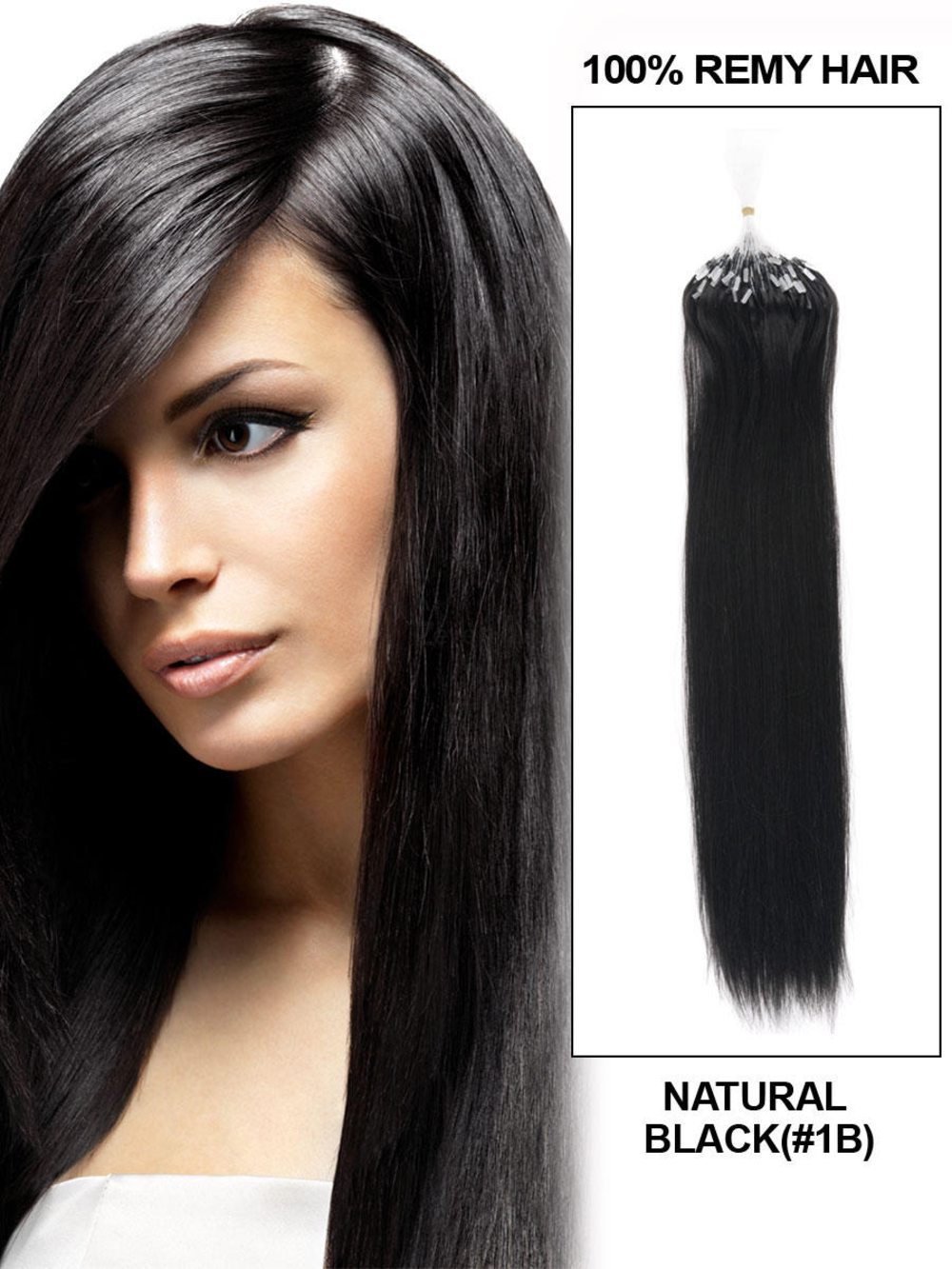 Micro Loop Human Hair Extensions 100 Strands Silky Straight Natural Black(#1B) - Zever Hair 0