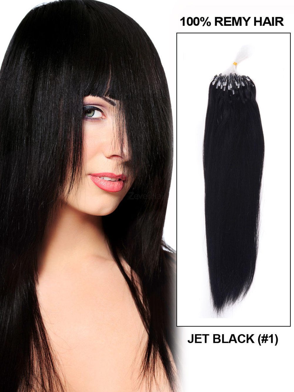Remy Micro Loop Hair Extensions 100 Strands Jet Black(#1) Silky Straight - Zever Hair 0