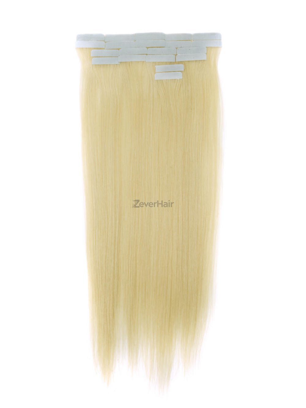Tape In Human Hair Extensions 20 Piece Silky Straight Bleach White Blonde(#613) - Zever Hair 1