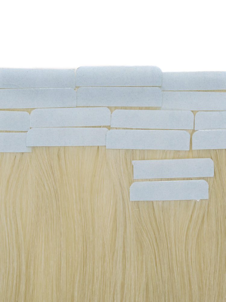 Tape In Human Hair Extensions 20 Piece Silky Straight Bleach White Blonde(#613) - Zever Hair 2