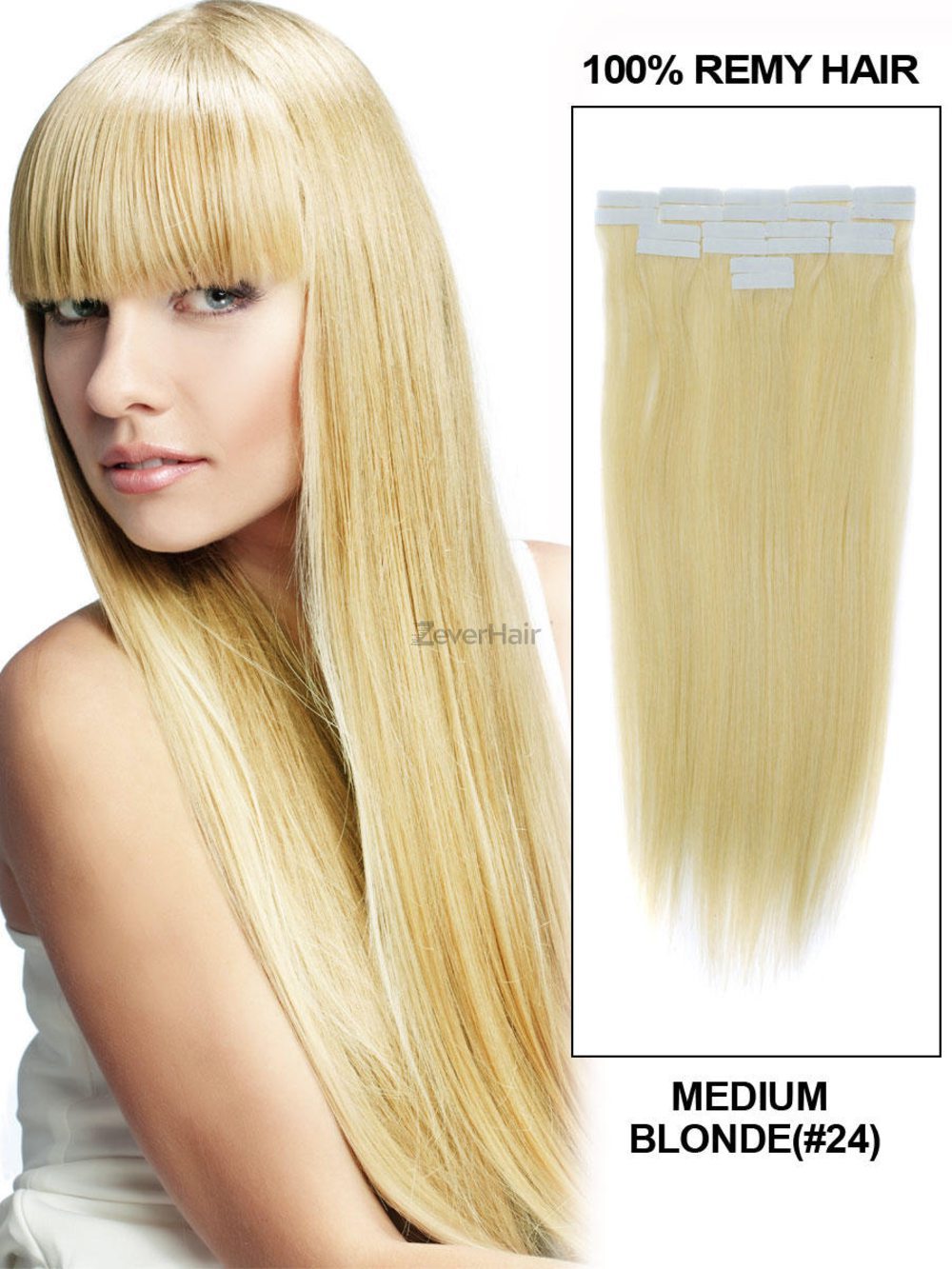 Tape In Human Hair Extensions 20 Piece Silky Straight Medium Blonde(#24) - Zever Hair 0