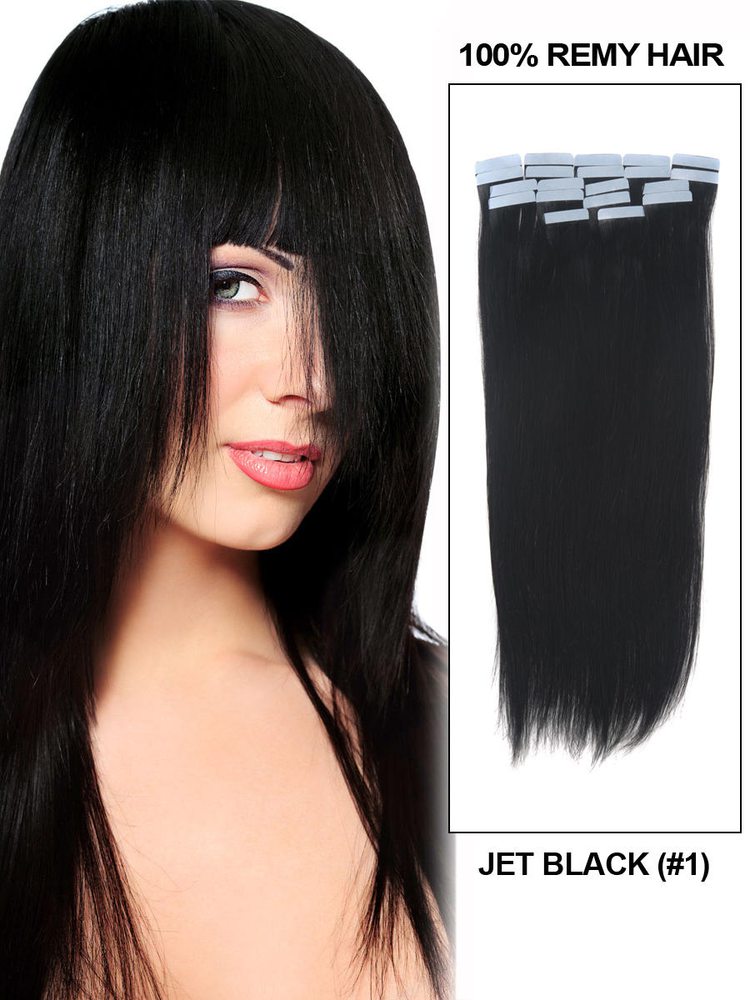 Tape In Remy Hair Extensions 20 Piece Silky Straight Jet Black(#1) - Zever Hair