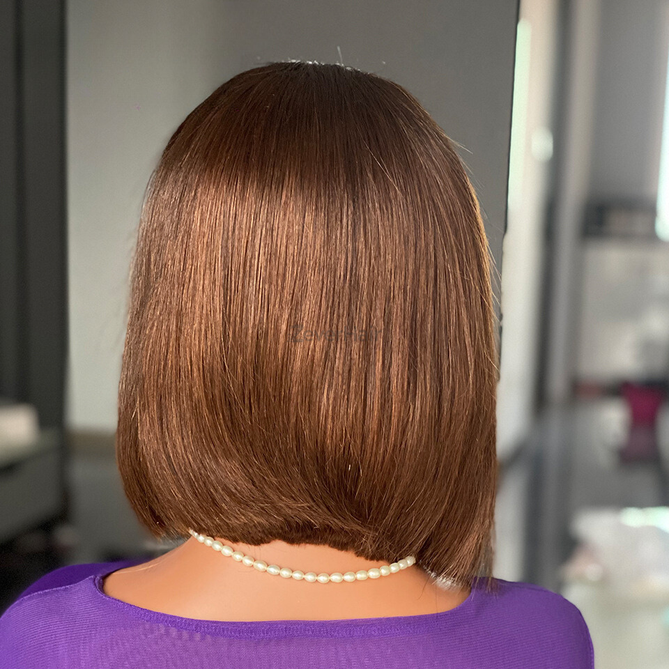 Short Chocolate Brown Virgin Human Hair Bob Wig - Zever Hair 4