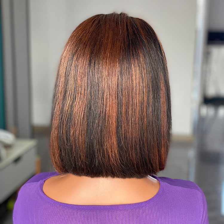 180 Density Black with Brown bob lace front wig human hair - Zever Hair 2