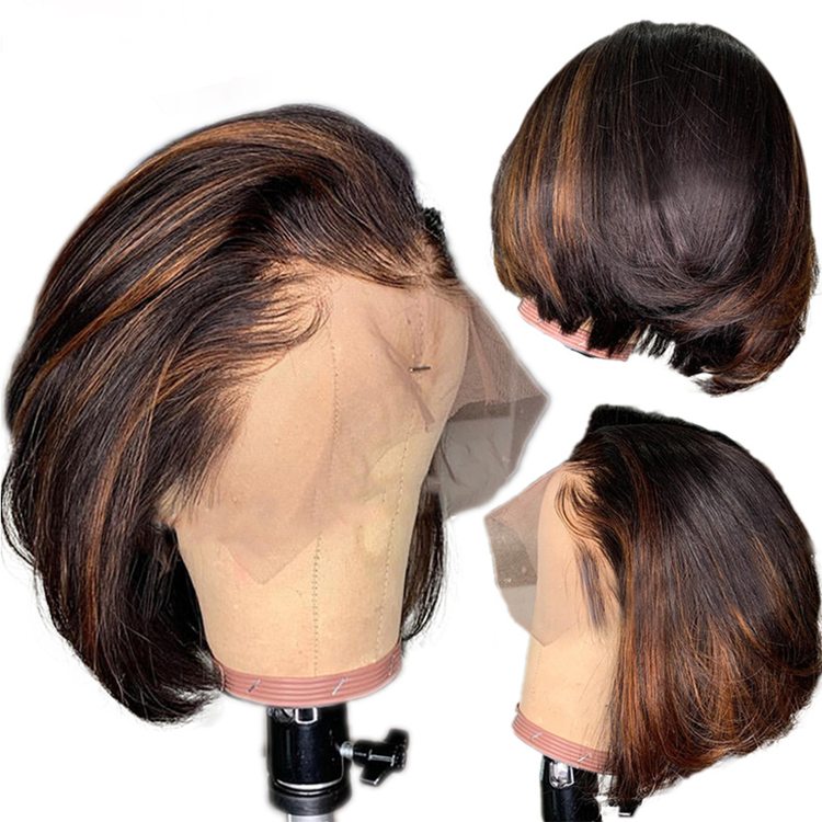 180 Density Black with Brown bob lace front wig human hair - Zever Hair 3