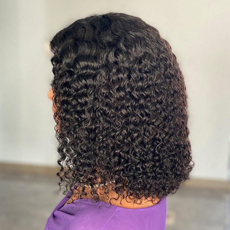 200 Density Curly Virgin Human Hair Bob Wig Natural Black - Zever Hair 3