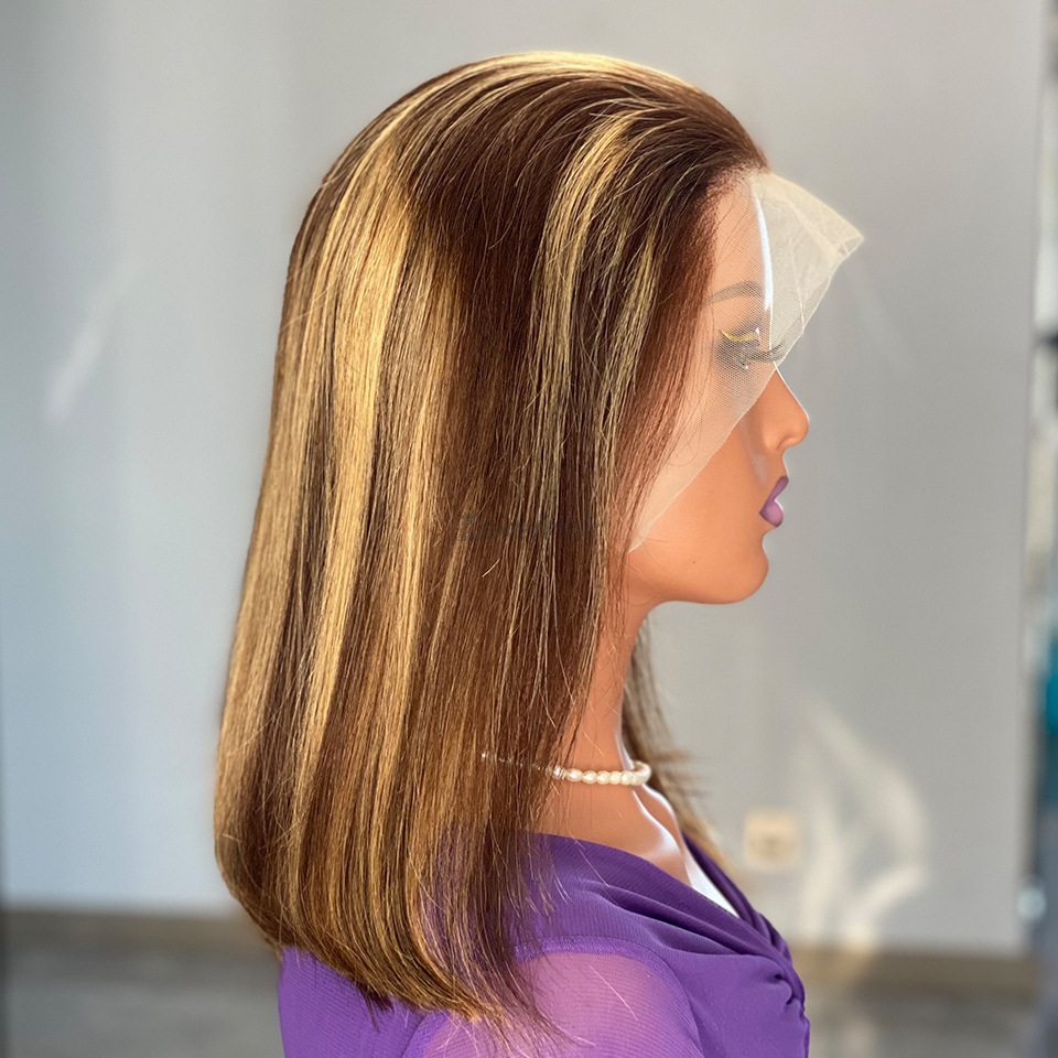 180 Density Highlight Chocolate brown human hair lace front bob wig - Zever Hair 2