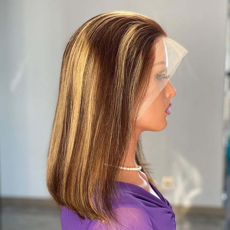 180 Density Highlight Chocolate brown human hair lace front bob wig - Zever Hair 2