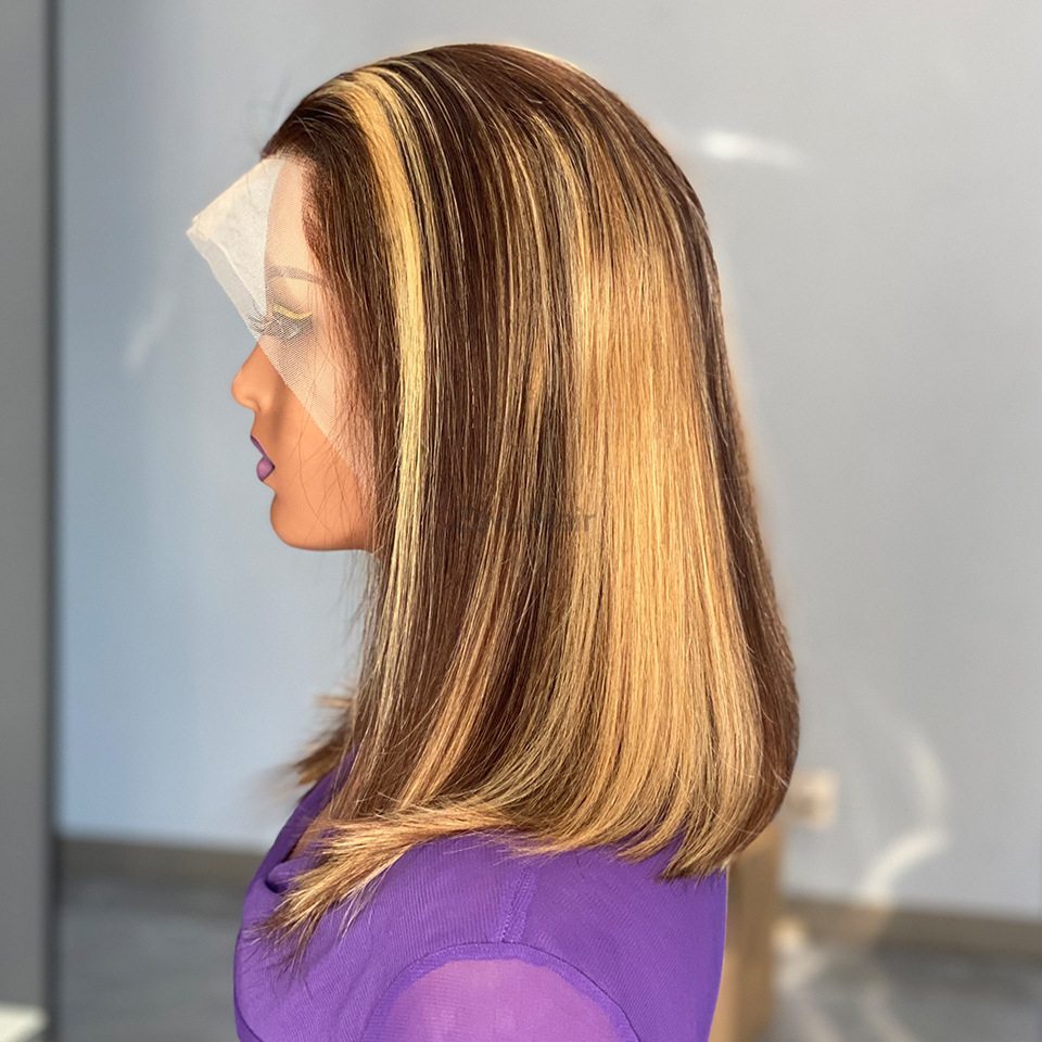 180 Density Highlight Chocolate brown human hair lace front bob wig - Zever Hair 3