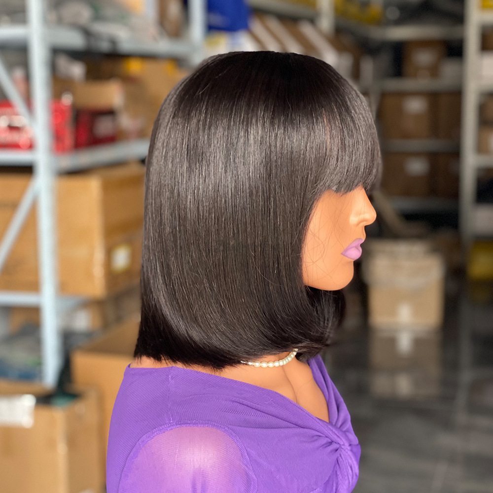 10 Inch 2x4 Human Hair lace Bob Wig With Bangs - Zever Hair 2