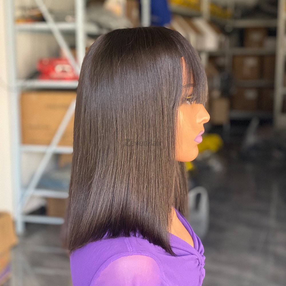 Bone Straight Virgin Human Hair Bob Wigs With Bangs - Zever Hair 4
